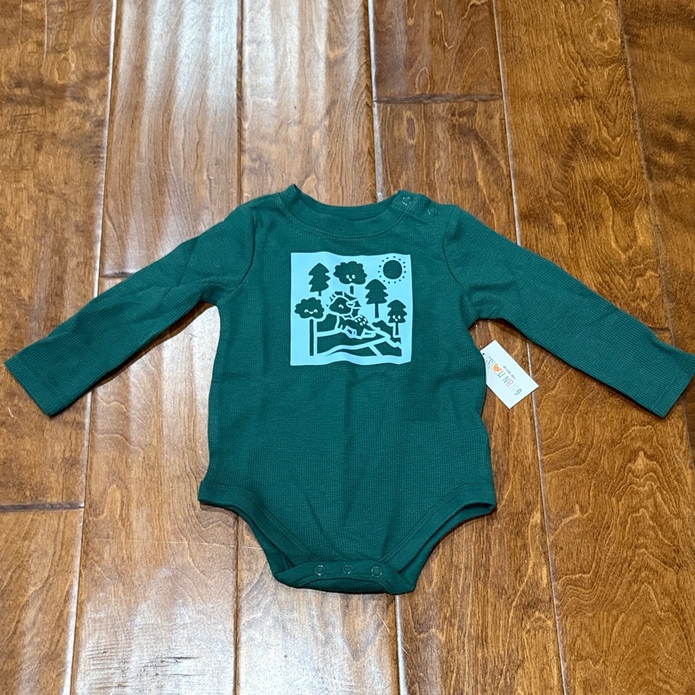 NWT Size 6-9 Months Garanimals Green Long Sleeve Onesie